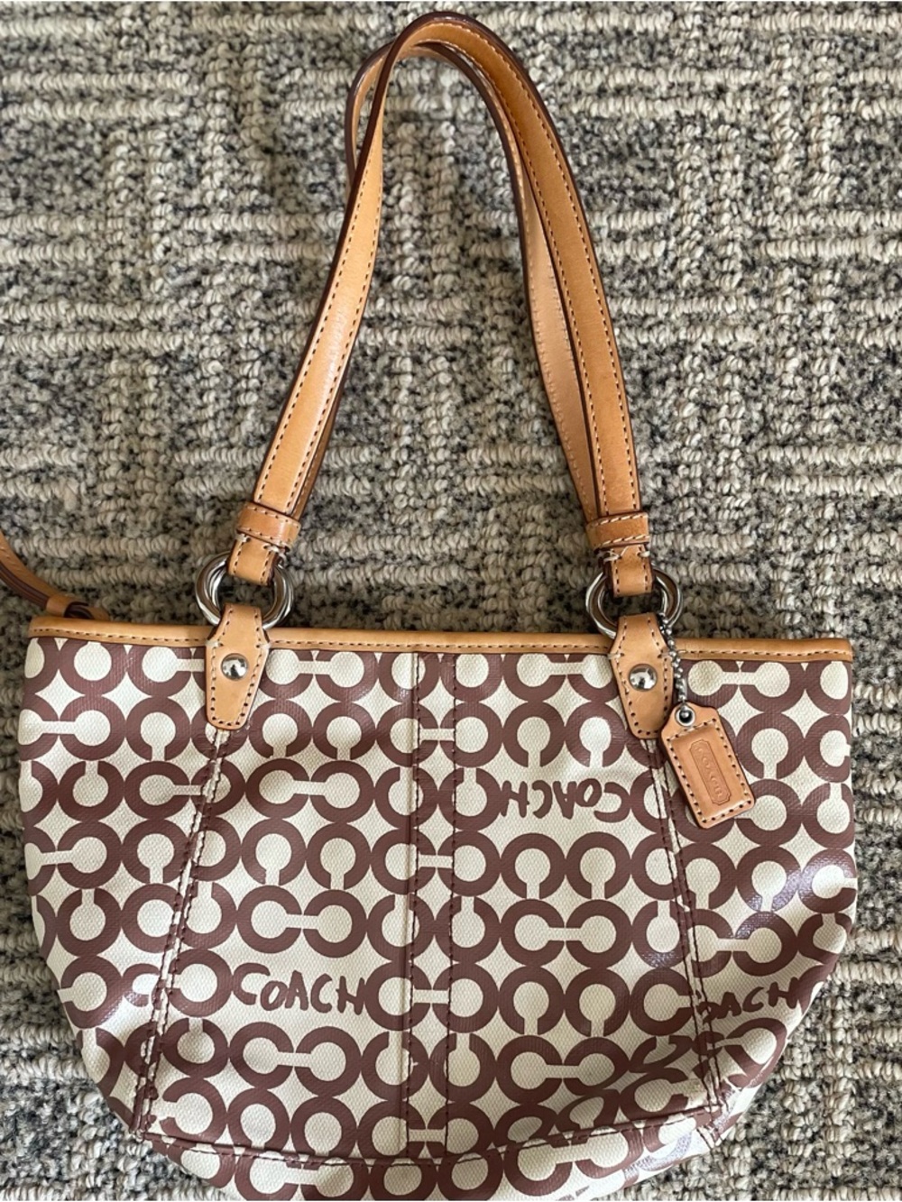 Coach Cream and Tan Signature Logo Small Tote - Picture 2 of 9